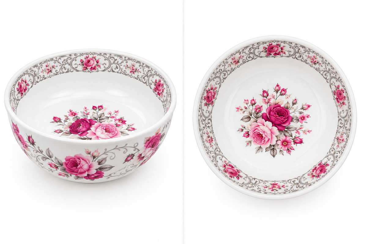 Elegant Pink Rose Floral Serving Bowl | Premium White Decorative Kitchen Bowl | Multipurpose Serving & Dining Bowl