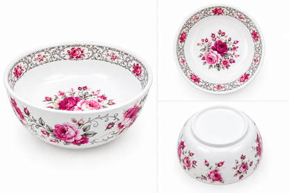 Elegant Pink Rose Floral Serving Bowl | Premium White Decorative Kitchen Bowl | Multipurpose Serving & Dining Bowl